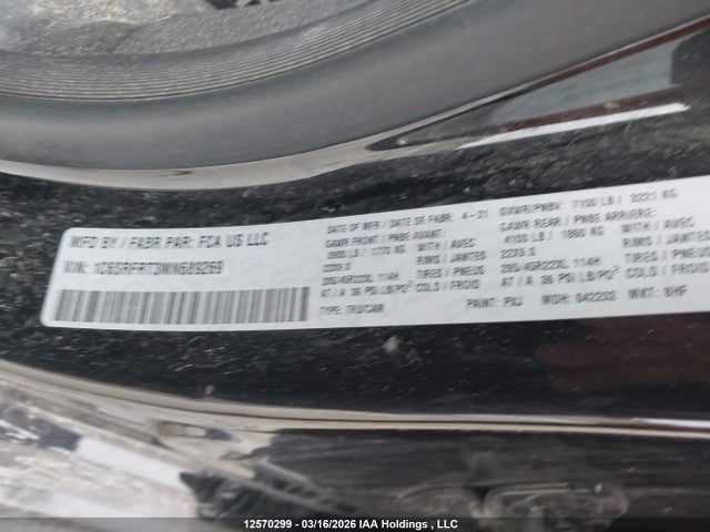 Продаж на аукціоні авто 2021 Ram 1500 Laramie, vin: 1C6SRFRT3MN689269, номер лоту: 12570299