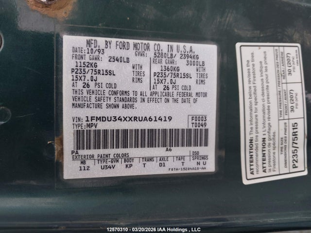 Продаж на аукціоні авто 1994 Ford Explorer, vin: 1FMDU34XXRUA61419, номер лоту: 12570310