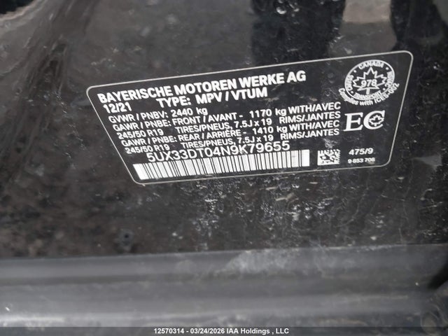 5UX33DT04N9K79655 BMW X4 Xdrive30i