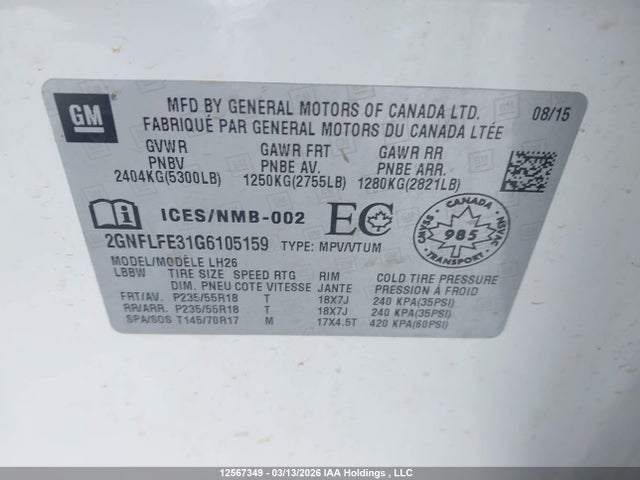 2016 Chevrolet Equinox 1lt მანქანა იყიდება აუქციონზე, vin: 2GNFLFE31G6105159, აუქციონის ნომერი: 12567349