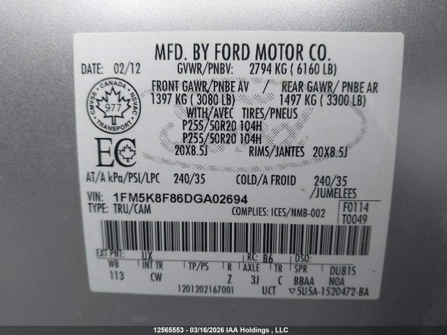 Продажа на аукционе авто 2013 Ford Explorer Limited, vin: 1FM5K8F86DGA02694, номер лота: 12565553