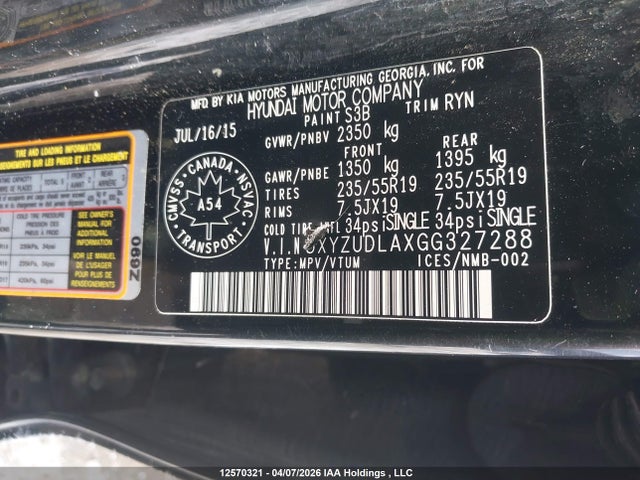 5XYZUDLAXGG327288 Hyundai Santa Fe