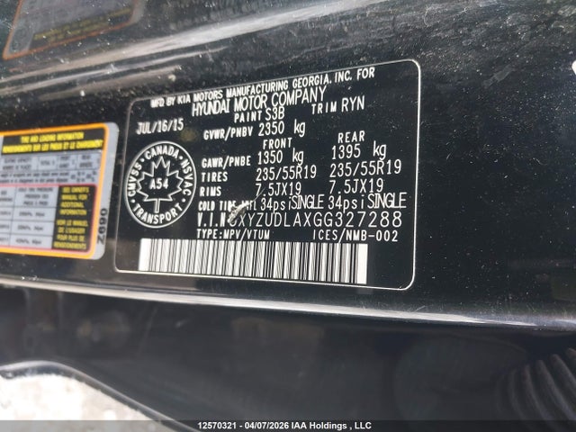 5XYZUDLAXGG327288 Hyundai Santa Fe