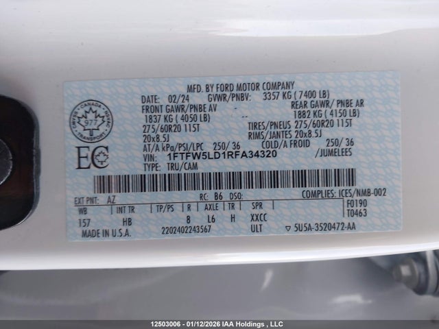1FTFW5LD1RFA34320 Ford F-150 Lariat