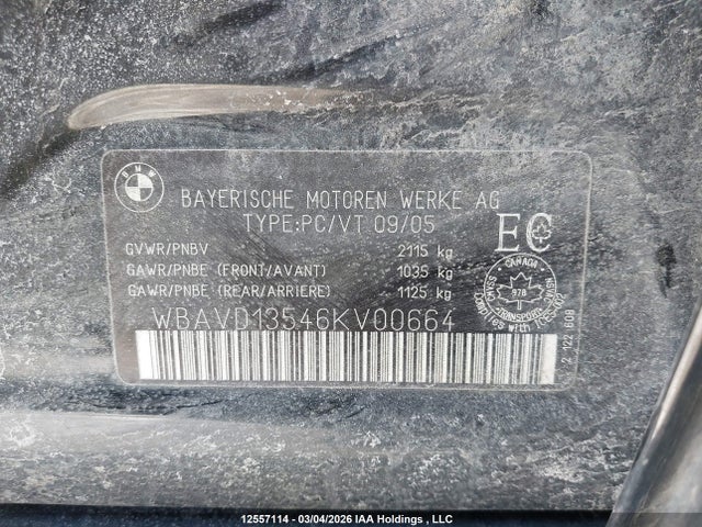 Aukcja sprzedaży 2006 Bmw 325xi, vin: WBAVD13546KV00664, numer aukcji: 12557114