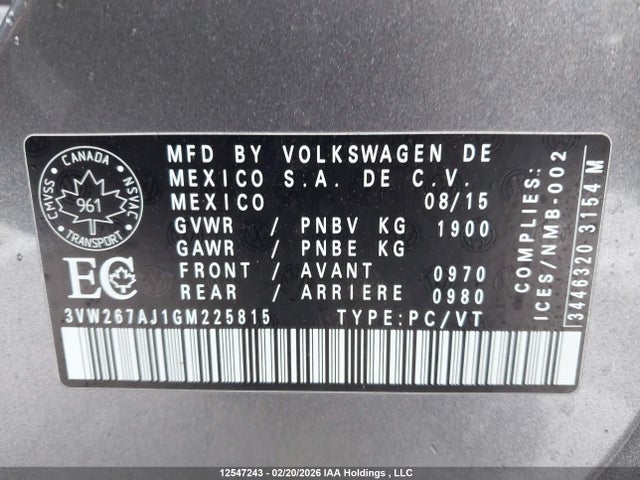 3VW267AJ1GM225815 Volkswagen Jetta 1.4 Tsi Trendline/1.4 Tsi Trendline+