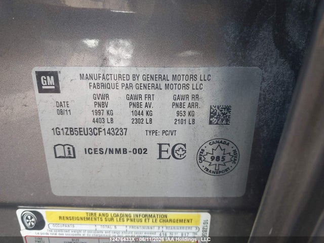 Продаж на аукціоні авто 2012 Chevrolet Malibu Ls, vin: 1G1ZB5EU3CF143237, номер лоту: 12476433