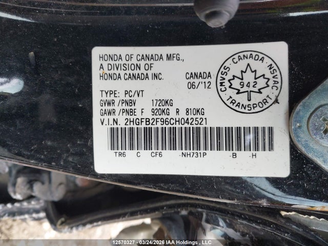 Продаж на аукціоні авто 2012 Honda Civic Ex-l, vin: 2HGFB2F96CH042521, номер лоту: 12570327