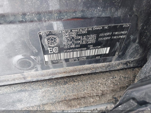 2024 Toyota Rav4 Hybrid Xle მანქანა იყიდება აუქციონზე, vin: 2T3RWRFVXRW227069, აუქციონის ნომერი: 12570337