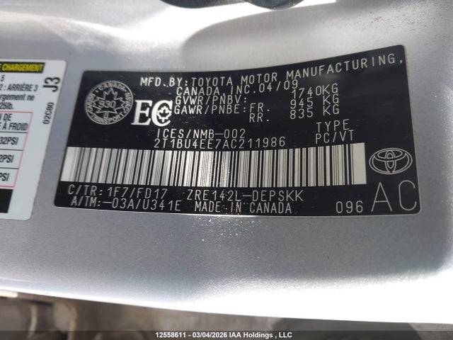 Продаж на аукціоні авто 2010 Toyota Corolla S, vin: 2T1BU4EE7AC211986, номер лоту: 12558611