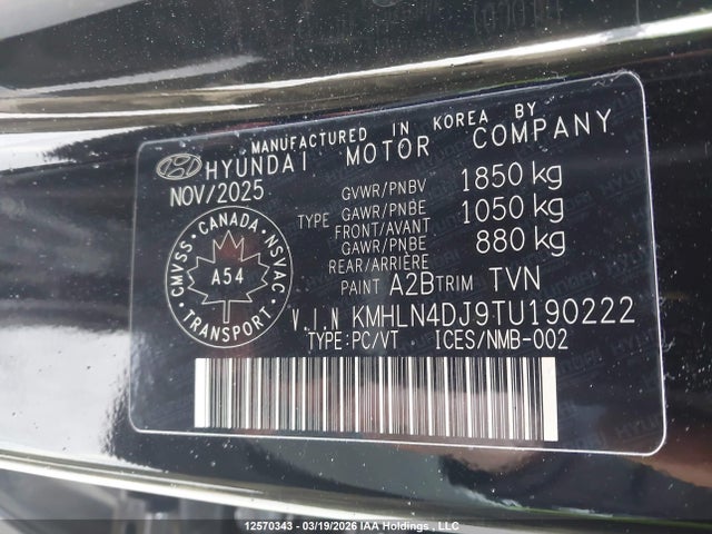 12570343 :رقم المزاد ، KMHLN4DJ9TU190222 vin ، 2026 Hyundai Elantra Luxury With Two-tone Interior Hybrid مزاد بيع