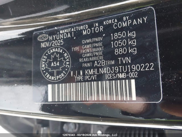 12570343 :رقم المزاد ، KMHLN4DJ9TU190222 vin ، 2026 Hyundai Elantra Luxury With Two-tone Interior Hybrid مزاد بيع
