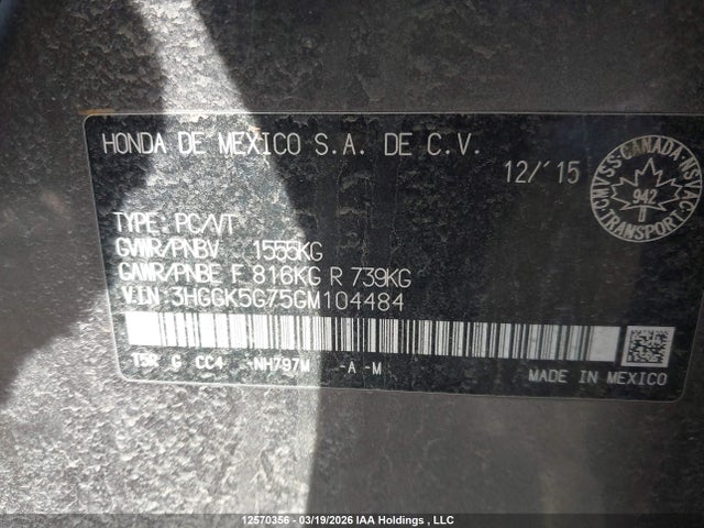 3HGGK5G75GM104484 Honda FIT EX