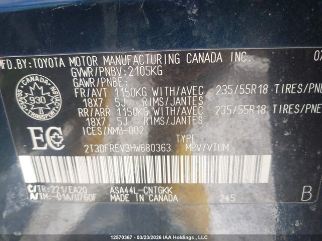 12570367 :رقم المزاد ، 2T3DFREV3HW680363 vin ، 2017 Toyota Rav4 Limited مزاد بيع