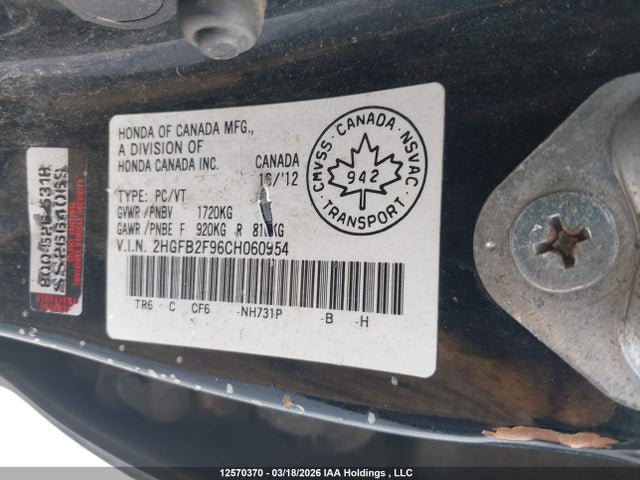 Продаж на аукціоні авто 2012 Honda Civic Ex-l, vin: 2HGFB2F96CH060954, номер лоту: 12570370