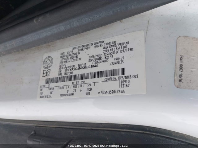 Продажа на аукционе авто 2019 Ford Transit T-250, vin: 1FTYR2CM4KKB03044, номер лота: 12570392