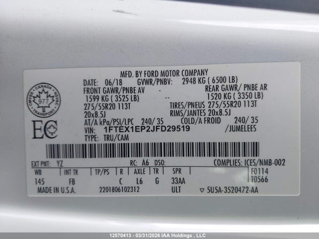 Aukcja sprzedaży 2018 Ford F-150 Xlt, vin: 1FTEX1EP2JFD29519, numer aukcji: 12570413