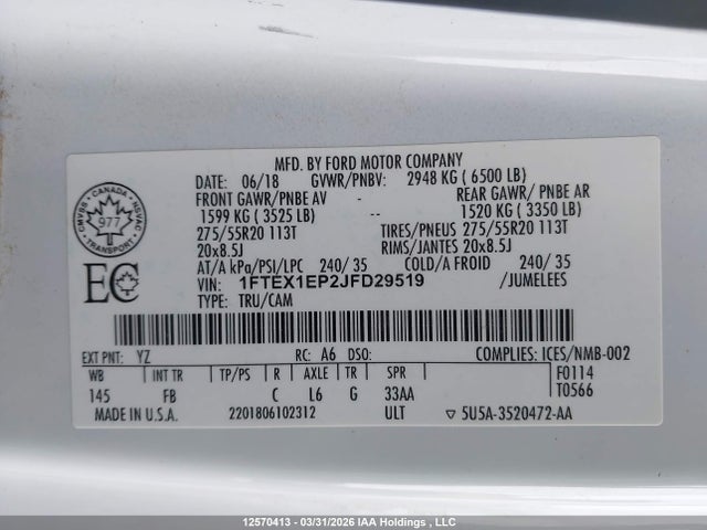 Aukcja sprzedaży 2018 Ford F-150 Xlt, vin: 1FTEX1EP2JFD29519, numer aukcji: 12570413