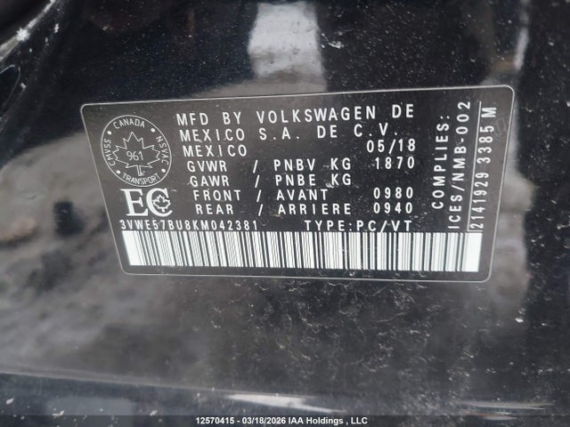 3VWE57BU8KM042381 Volkswagen Jetta 1.4 Tsi Highline