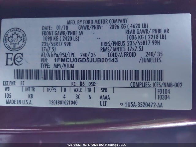 1FMCU0GD5JUB00143 Ford ESCAPE SE