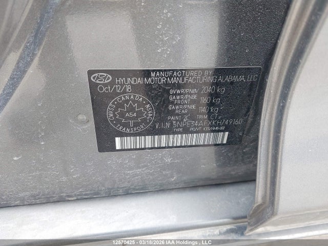 5NPE34AFXKH749160 Hyundai Sonata Limited/sel/sport
