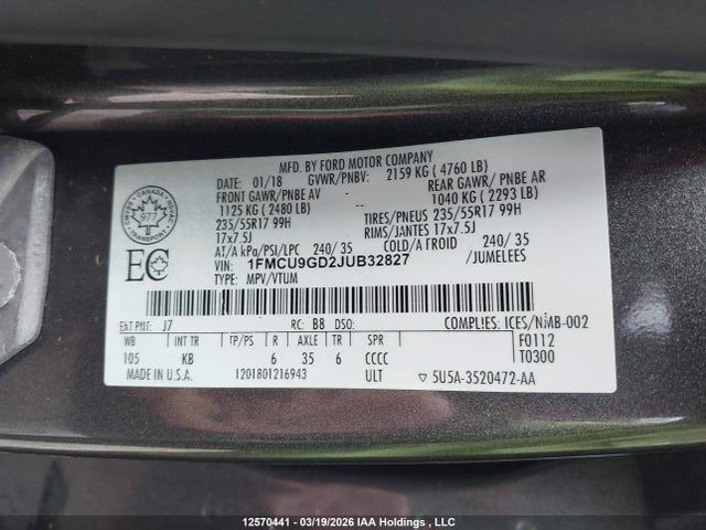 Ford ESCAPE SE 2018 1FMCU9GD2JUB32827 Image 9