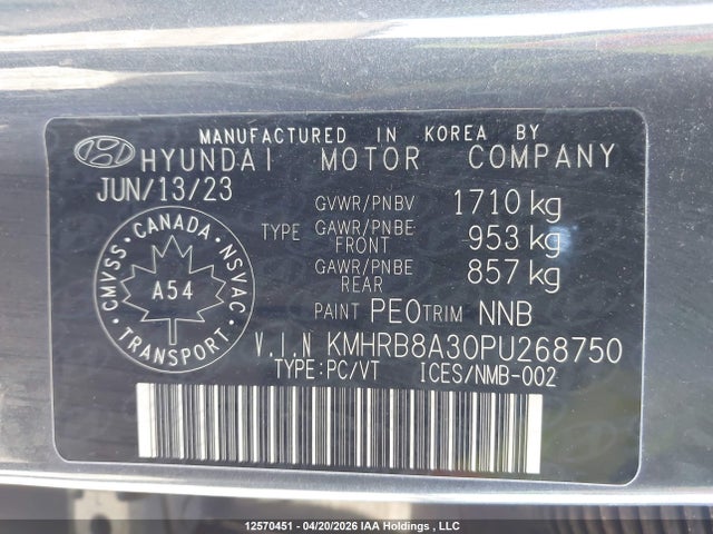 Продажа на аукционе авто 2023 Hyundai Venue, vin: KMHRB8A30PU268750, номер лота: 12570451