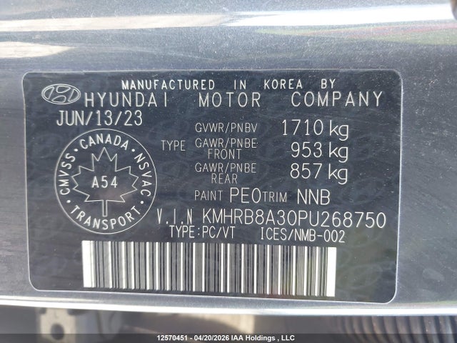 Продажа на аукционе авто 2023 Hyundai Venue, vin: KMHRB8A30PU268750, номер лота: 12570451