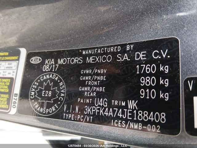 3KPFK4A74JE188408 KIA FORTE LX