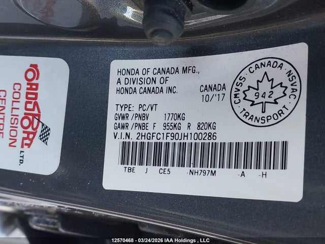 2HGFC1F90JH100286 Honda Civic Touring