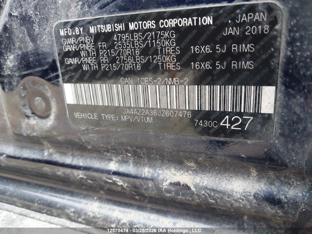 JA4AZ2A36JZ607476 Mitsubishi Outlander Es