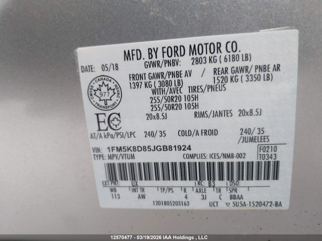 Ford EXPLORER XLT 2018 1FM5K8D85JGB81924 Image 9