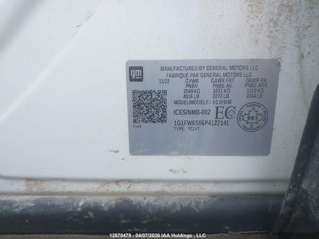 1G1FW6S06P4122141 Chevrolet Bolt Ev 1lt