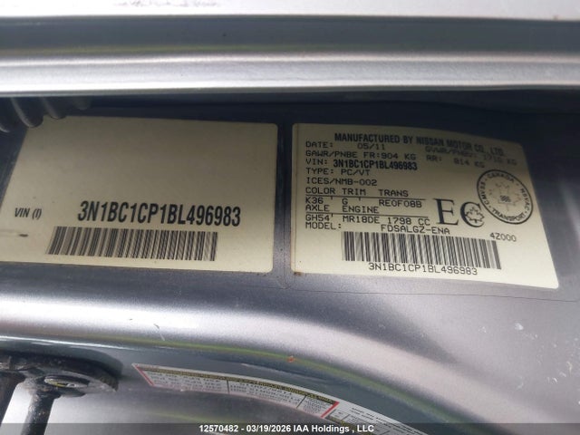 Продаж на аукціоні авто 2011 Nissan Versa 1.8s/1.8sl, vin: 3N1BC1CP1BL496983, номер лоту: 12570482
