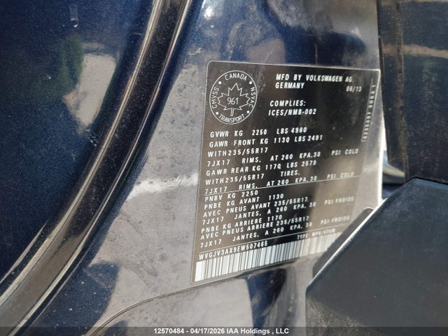 Aukcja sprzedaży 2014 Volkswagen Tiguan S/se/sel/r-line, vin: WVGJV3AX9EW507465, numer aukcji: 12570484