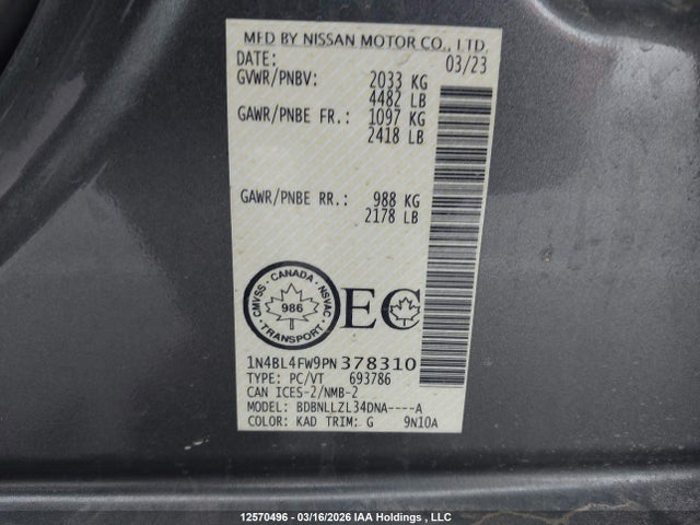 1N4BL4FW9PN378310 Nissan Altima Platinum