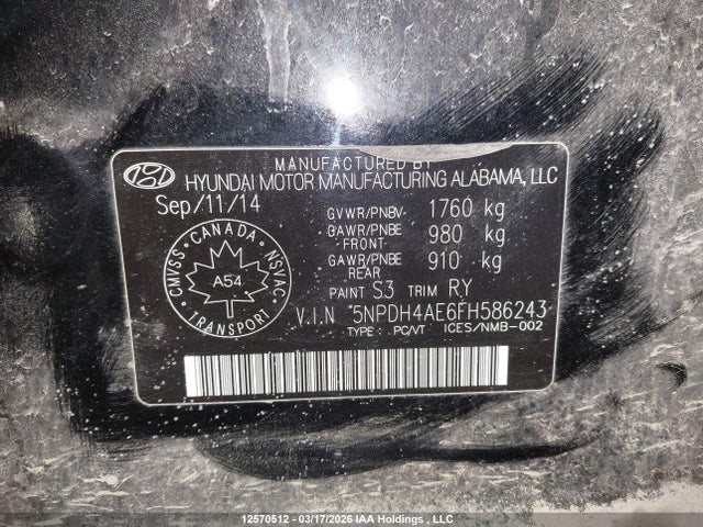 5NPDH4AE6FH586243 Hyundai ELANTRA GL