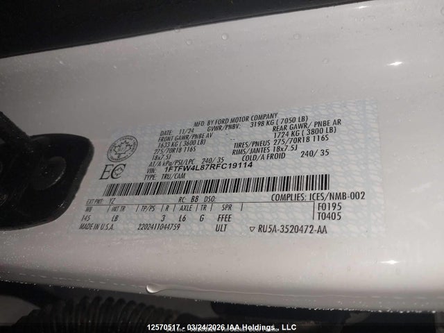Продаж на аукціоні авто 2024 Ford F150, vin: 1FTFW4L87RFC19114, номер лоту: 12570517