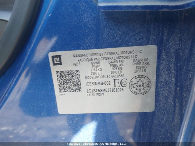 Aukcja sprzedaży 2018 Chevrolet Cruze, vin: 1G1BF5SM6J7181076, numer aukcji: 12570529