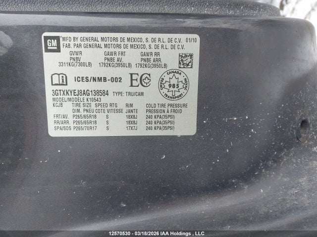 Продаж на аукціоні авто 2010 Gmc Sierra K1500 Hybrid, vin: 3GTXKYEJ8AG138584, номер лоту: 12570530