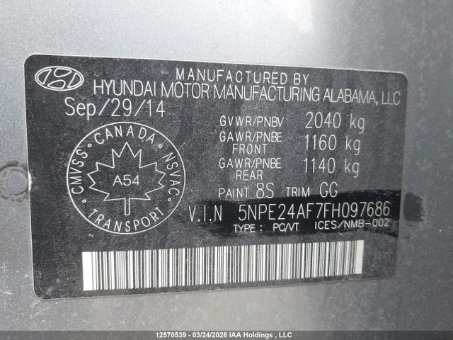 5NPE24AF7FH097686 Hyundai SONATA GL