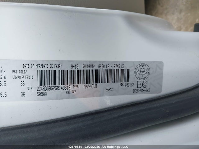 Aukcja sprzedaży 2016 Dodge Grand Caravan Se, vin: 2C4RDGBG2GR143613, numer aukcji: 12570544