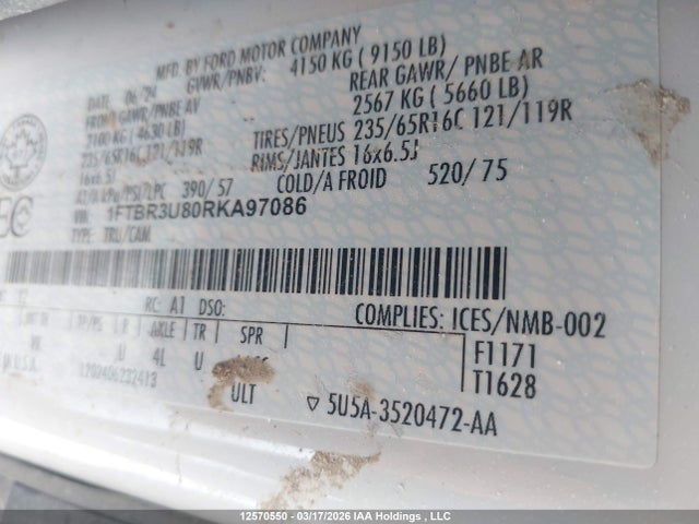 Продажа на аукционе авто 2024 Ford Transit T-250, vin: 1FTBR3U80RKA97086, номер лота: 12570550