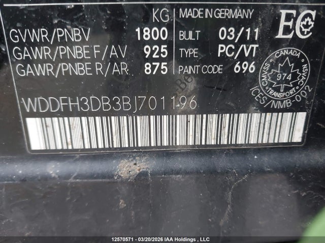 Aukcja sprzedaży 2011 Mercedes-benz B200, vin: WDDFH3DB3BJ701196, numer aukcji: 12570571