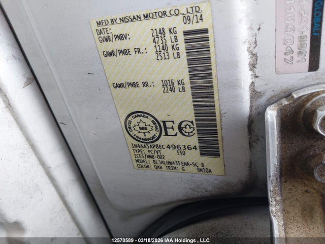 1N4AA5AP8EC496364 Nissan MAXIMA SV