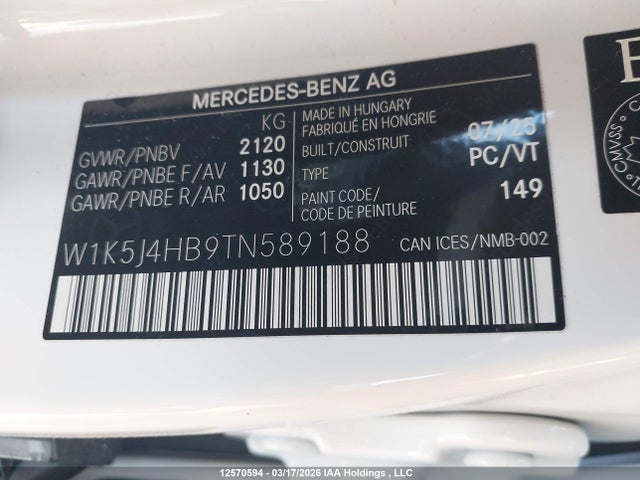 W1K5J4HB9TN589188 Mercedes-Benz CLA 250 4MATIC