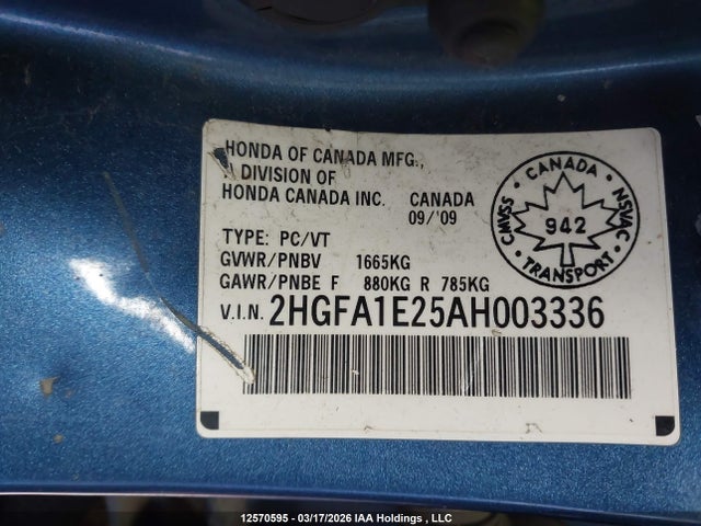 Aukcja sprzedaży 2010 Honda Civic, vin: 2HGFA1E25AH003336, numer aukcji: 12570595