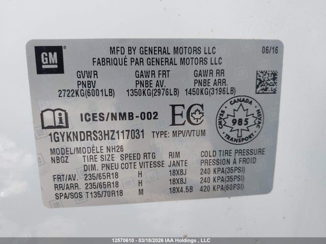 1GYKNDRS3HZ117031 Cadillac XT5 LUXURY