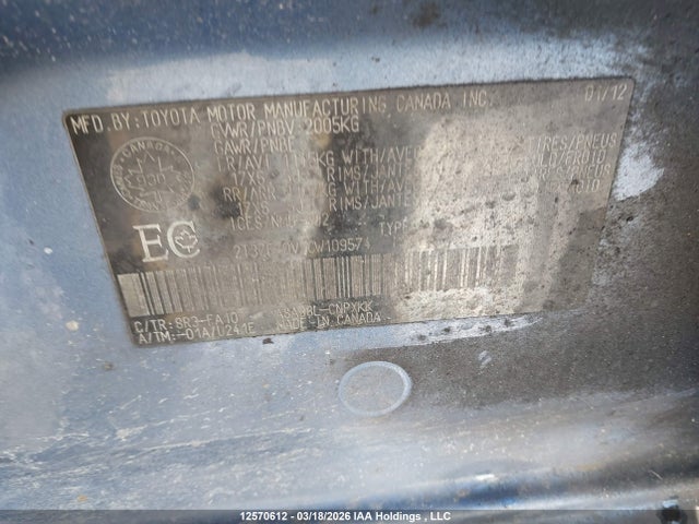 12570612 :رقم المزاد ، 2T3ZF4DV7CW109574 vin ، 2012 Toyota Rav4 مزاد بيع