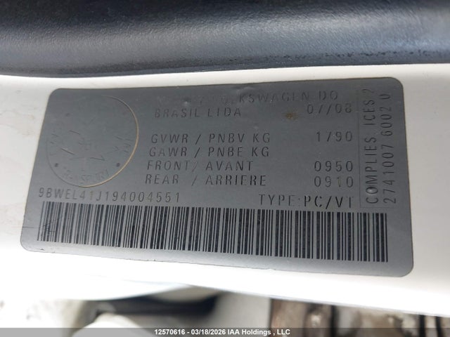 12570616 :رقم المزاد ، 9BWEL41J194004551 vin ، 2009 Volkswagen City Golf 2.0l مزاد بيع